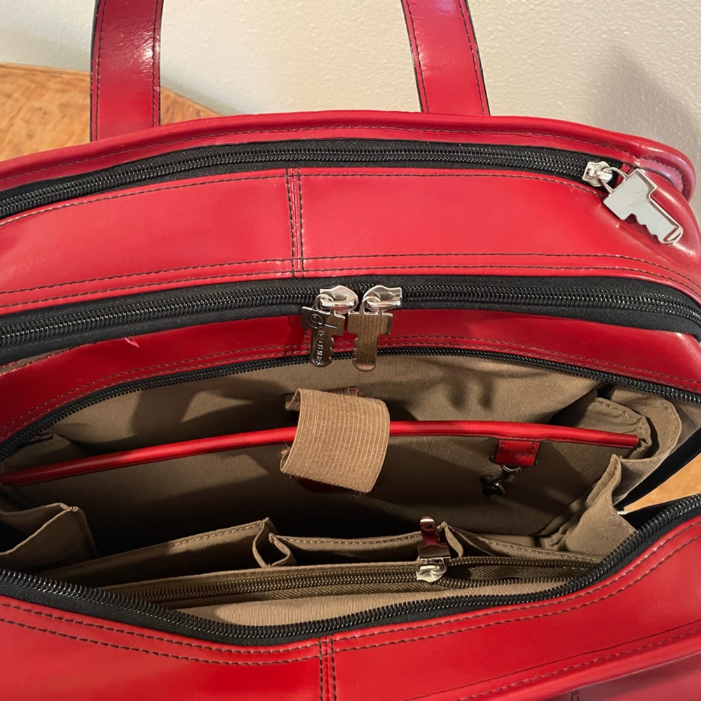 Jack Georges Milano Red Leather Rolling Laptop Briefcase/Vertical Wheeler - Picture 11 of 16